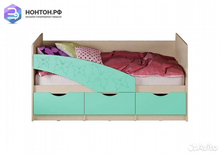 Кровать Бабочки бирюза