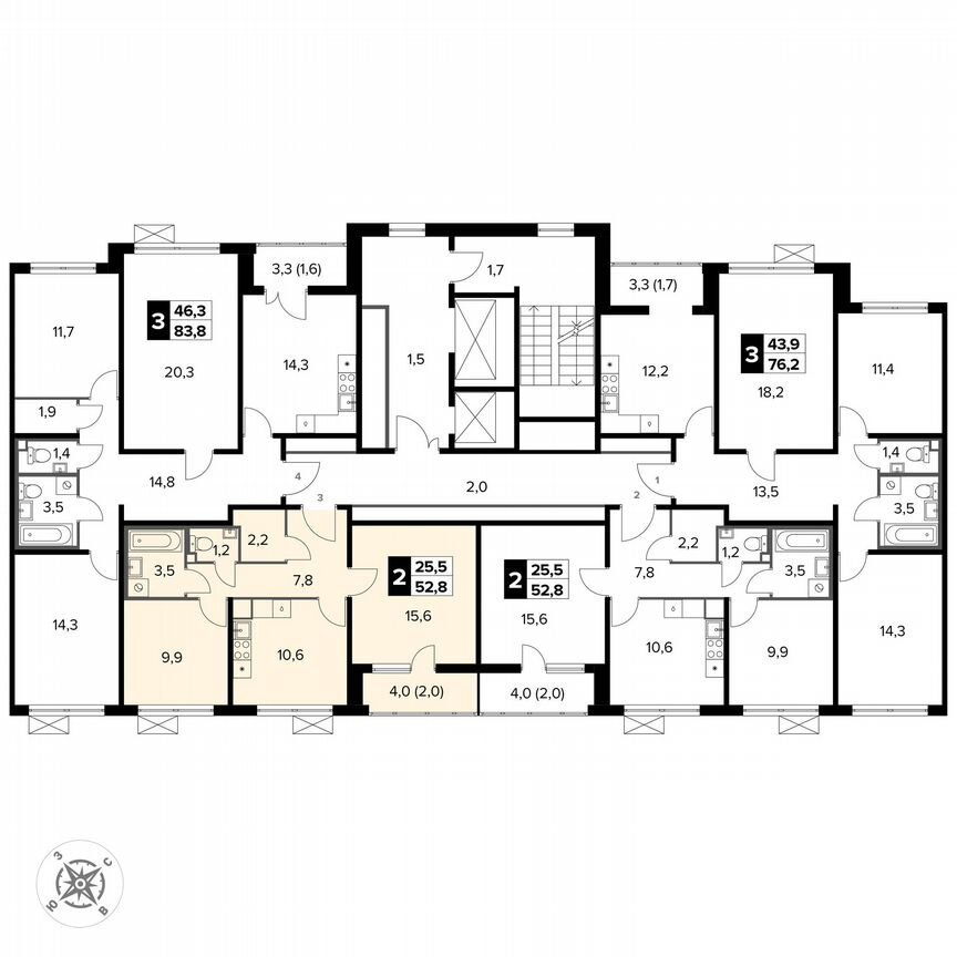 2-к. квартира, 52,8 м², 8/15 эт.