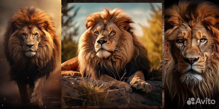 Картина лев и львица на холсте