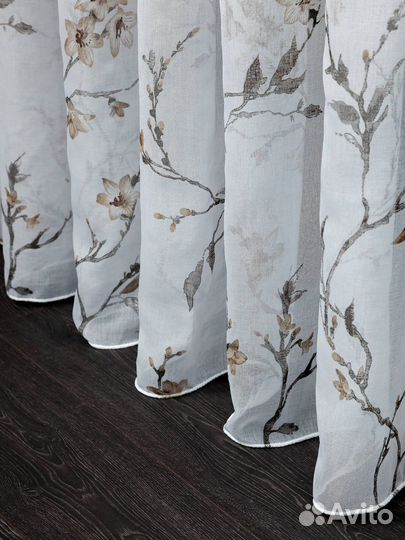 Тюль под лен Сакура (коричневый)