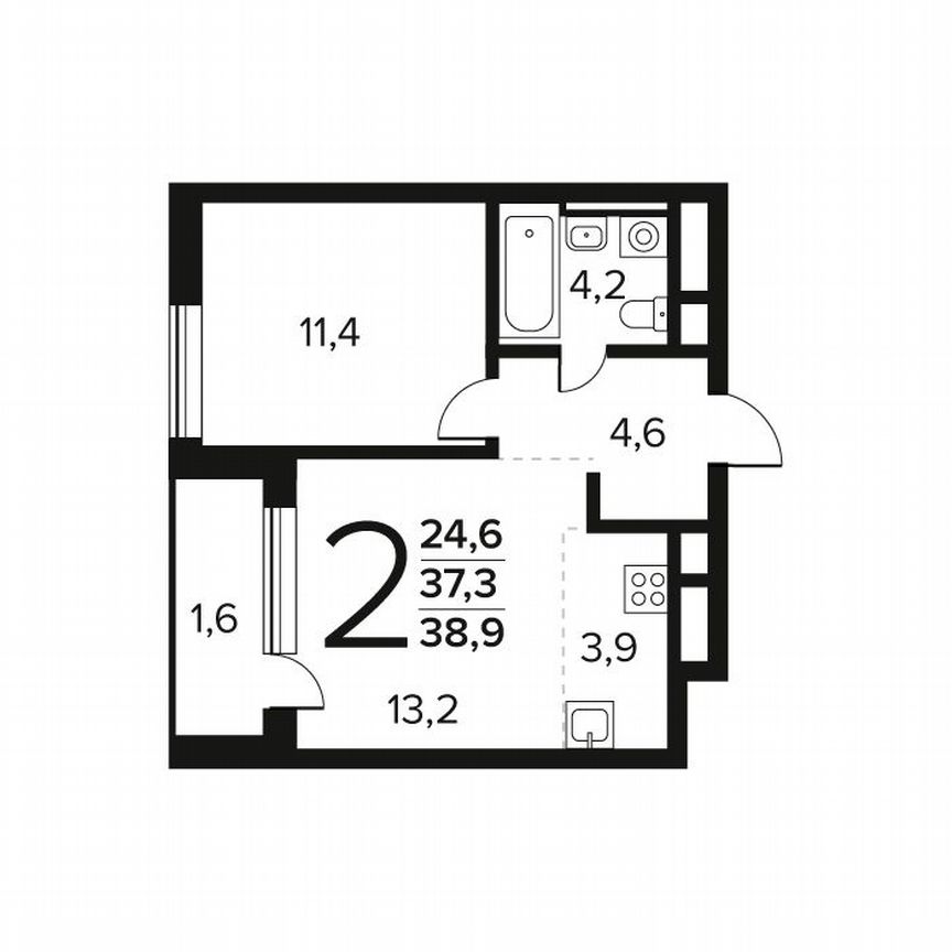 2-к. квартира, 38,9 м², 4/7 эт.
