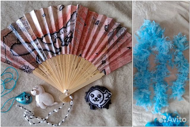 Веер с Байкалом, 2 броши нерпа, боа из перьев