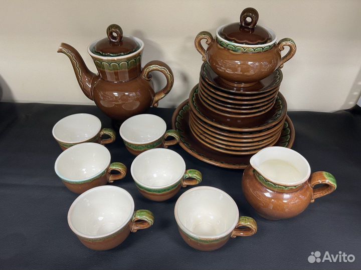 Чайный набор фаянсовый зик коричневый