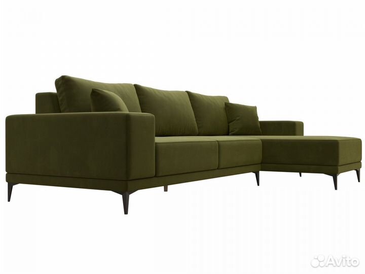 Диван угловой Льюес правый, микровельвет, зеленый