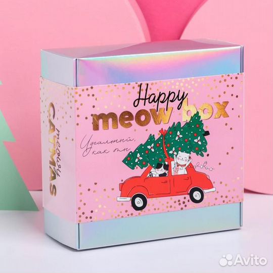 Зарядное устройство, попсокет, наушники, флешка и штекер 'Новый год Happy meow box', набор