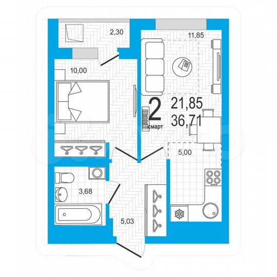 2-к. квартира, 36,7 м², 7/21 эт.