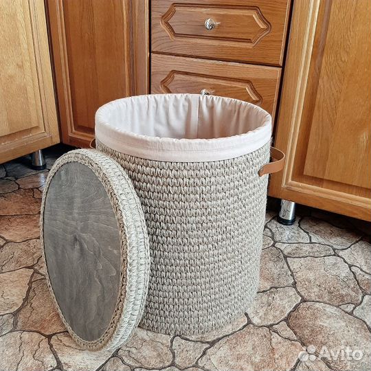 Бельевая корзина из джута. Корзина для игрушек