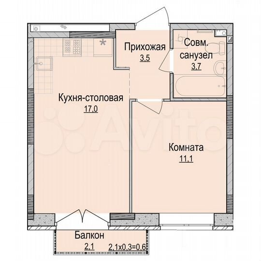 1-к. квартира, 35,3 м², 12/18 эт.