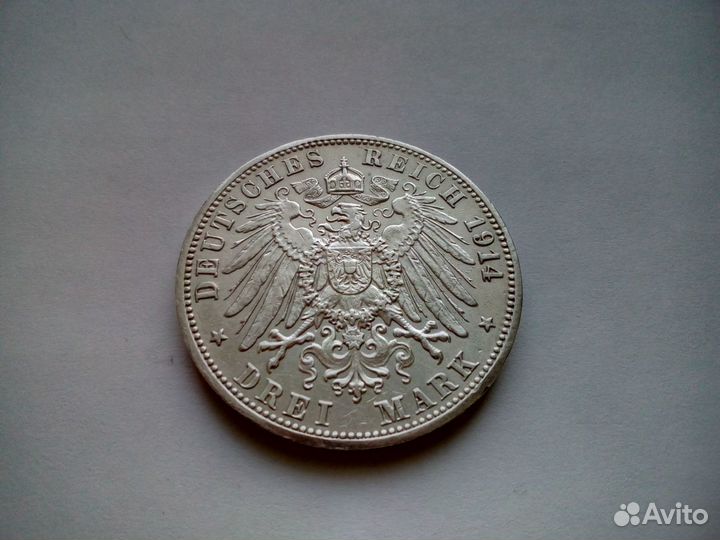 3 марки 1914 G Германия Баден серебро 900 оригинал