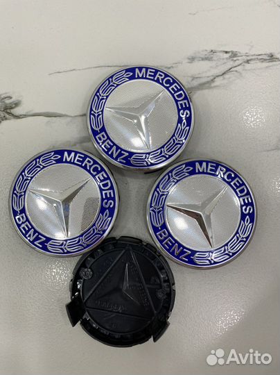Колпачки original синие Mercedes 75 мм черн осн