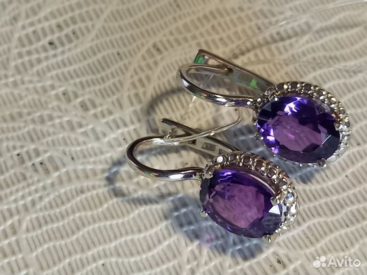 Серебряные серьги натуральный аметист
