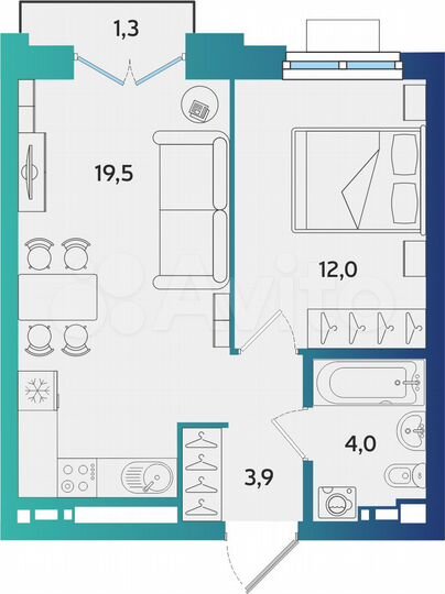 1-к. квартира, 39,7 м², 14/16 эт.