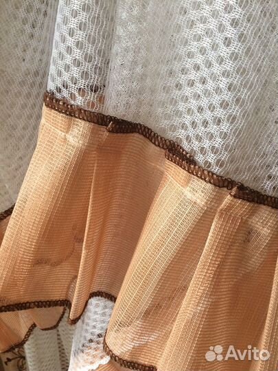 Шторы + тюль/Бежевые с вышивкой/Тонкие/Беларусь