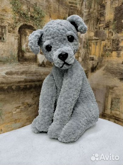 Собачка, щенок, вязанная игрушка, подарок