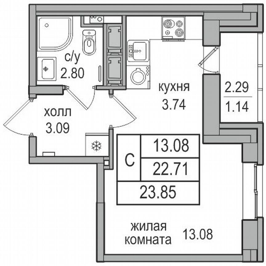 Квартира-студия, 23,8 м², 13/17 эт.