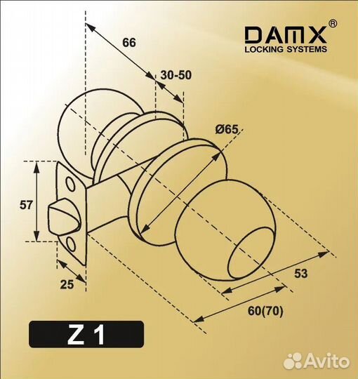 Дверная ручка-защелка damx Z 1-R AB Ключ/Фиксатор