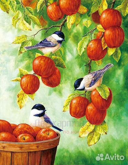 Алмазная мозаика 40x50 Три синички и большой урожа