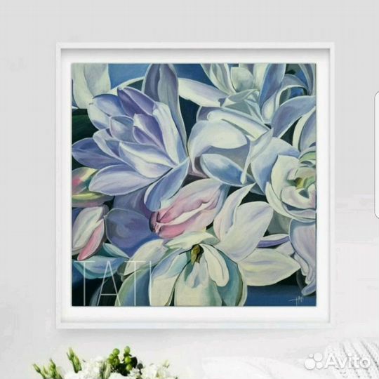 Картина маслом цветы магнолии 50х50