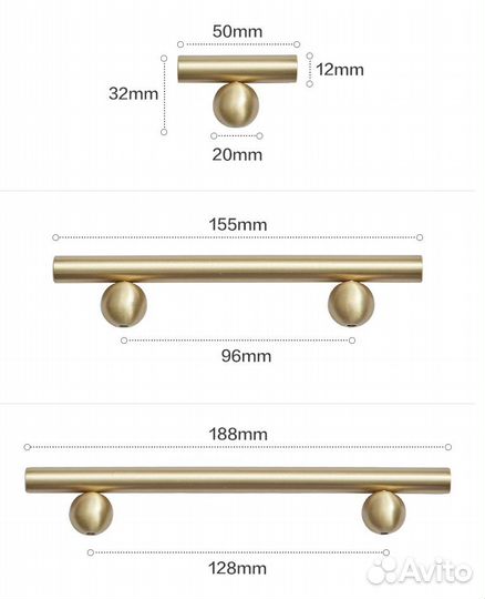 Ручки для мебели, кухни латунь, золото в наличии
