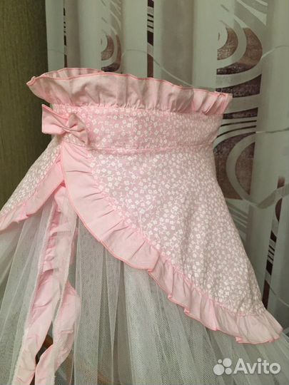 Балдахин + держатель для кроватки, розовый,сеточка