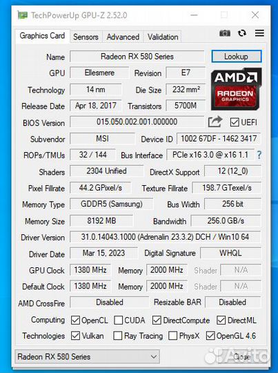 Видеокарта msi rx 580 8gb