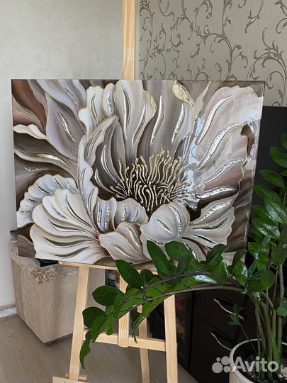 Картина под смолой «Шоколадный пион«