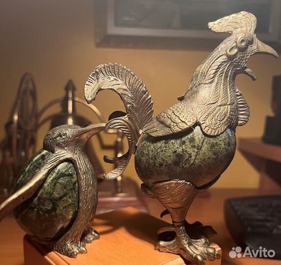 Статуэтка - уральский змеевик + бронза