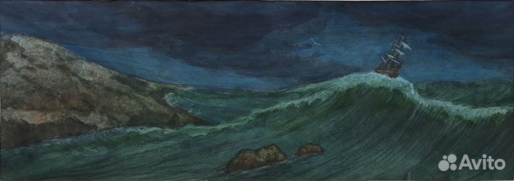 Картина акварелью морской пейзаж