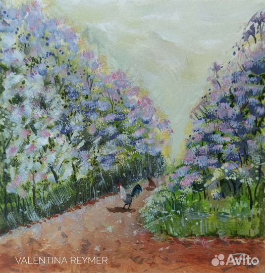 Картина маслом пейзаж весна сирень