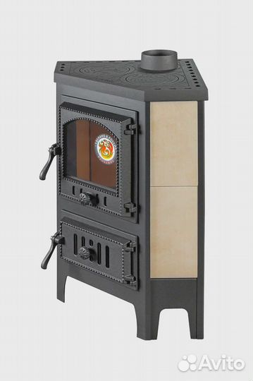 Печь-камин бавария угловая чугун с плитой Экокамин