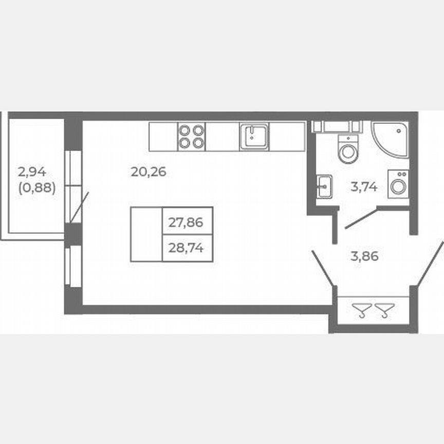 Квартира-студия, 27,9 м², 1/4 эт.
