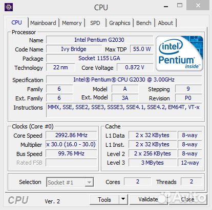 Процессор Intel Pentium G2030, socket 1155