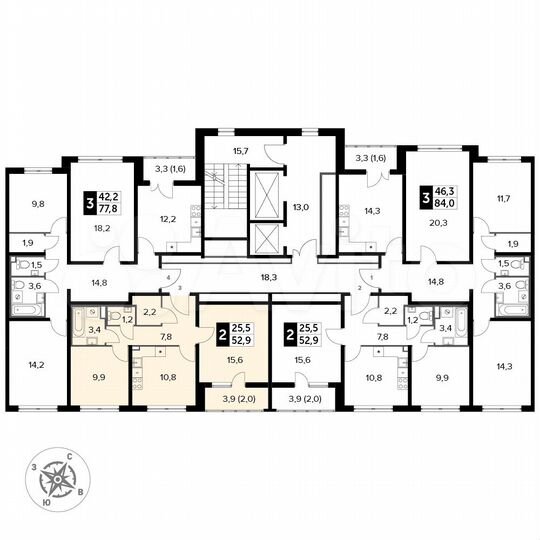 2-к. квартира, 52,9 м², 22/24 эт.