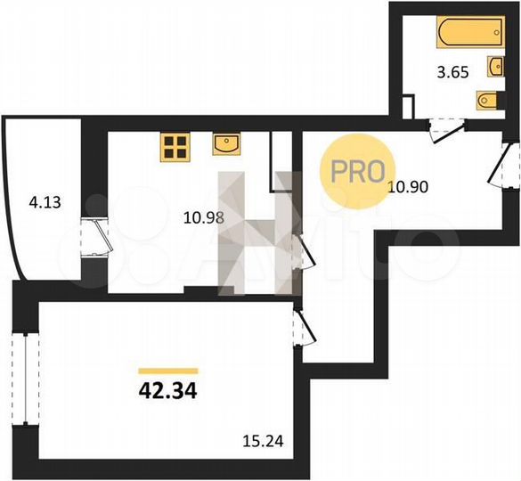 1-к. квартира, 42,3 м², 15/17 эт.