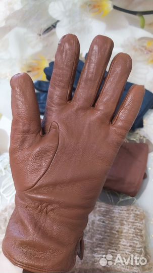 Перчатки кожаные, вязанные варежки женские