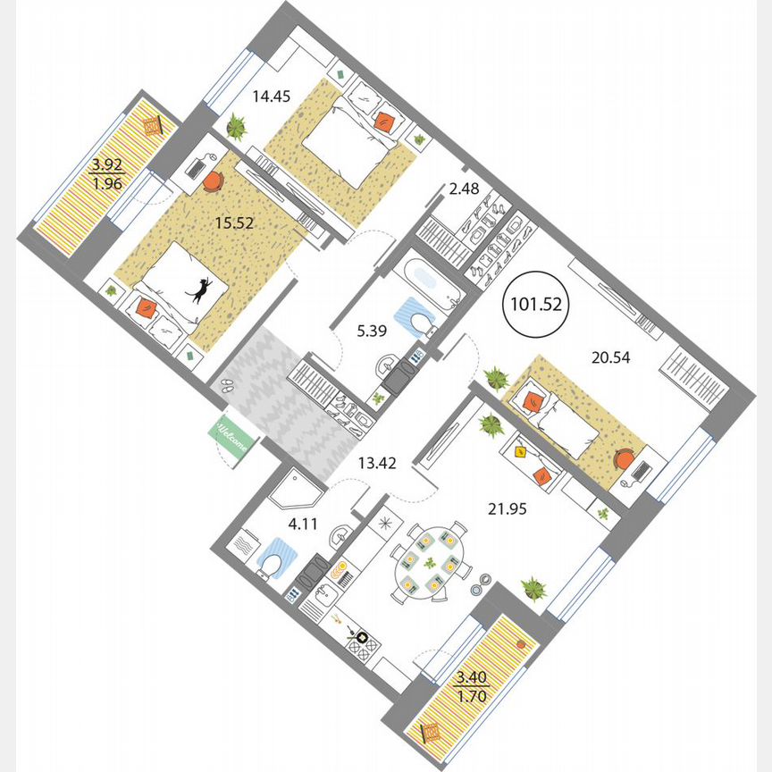3-к. квартира, 101,5 м², 9/12 эт.