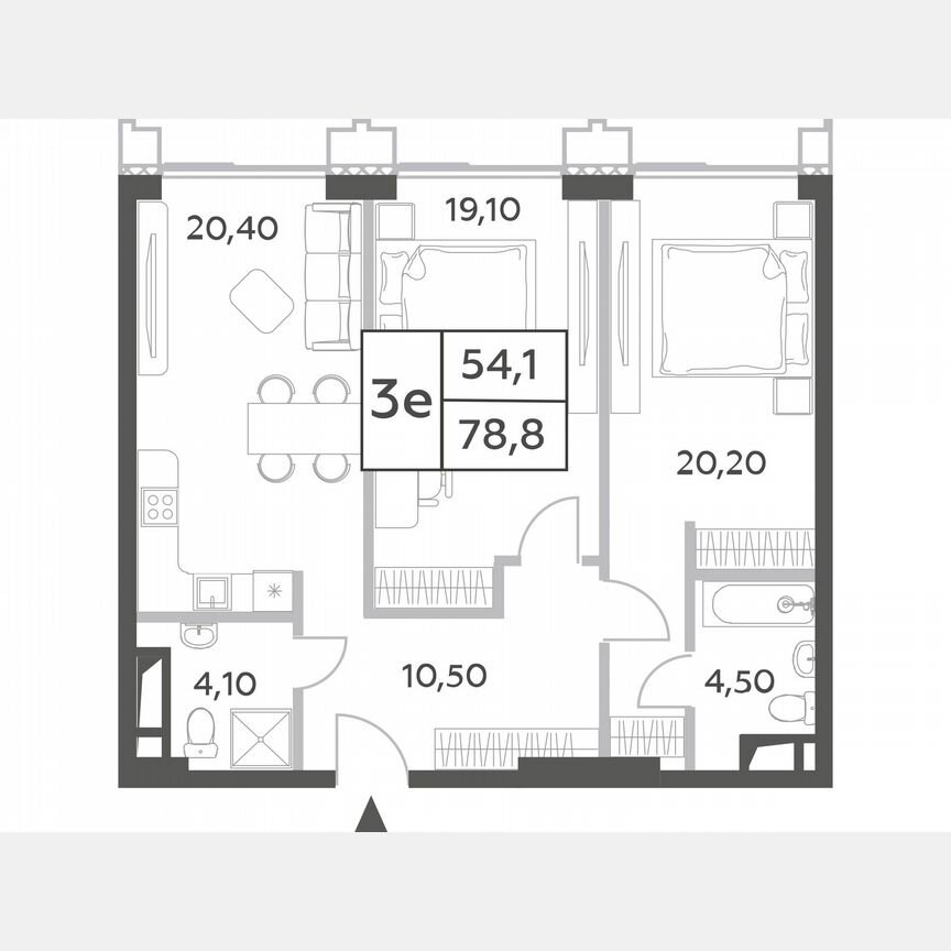 2-к. квартира, 78,8 м², 35/54 эт.