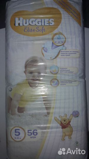 Подгузники huggies elite soft 5 (12-22kg) 56шт