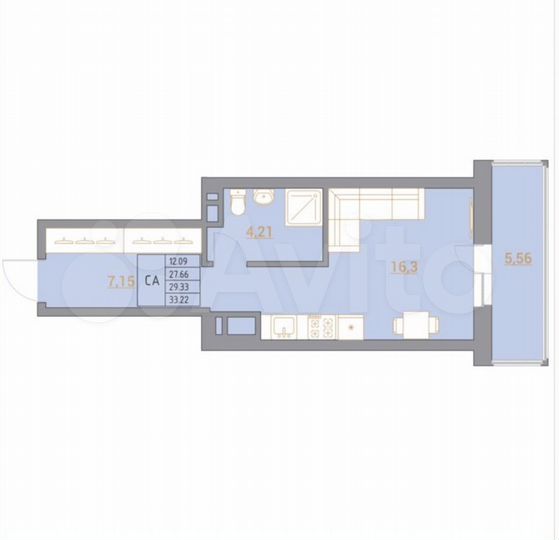 Квартира-студия, 33,2 м², 10/21 эт.