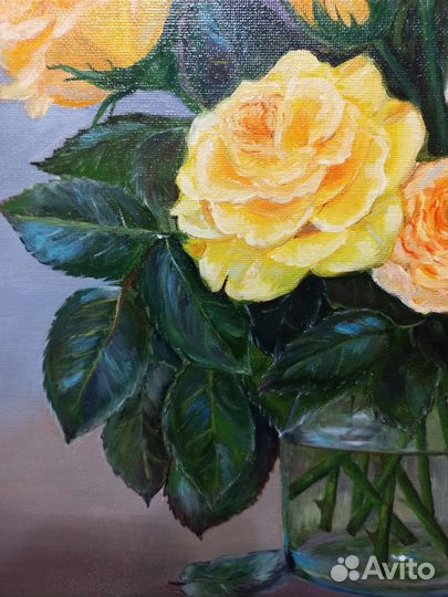 Картина маслом,Желтые розы