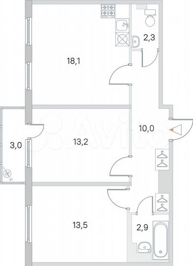 2-к. квартира, 60,7 м², 3/4 эт.