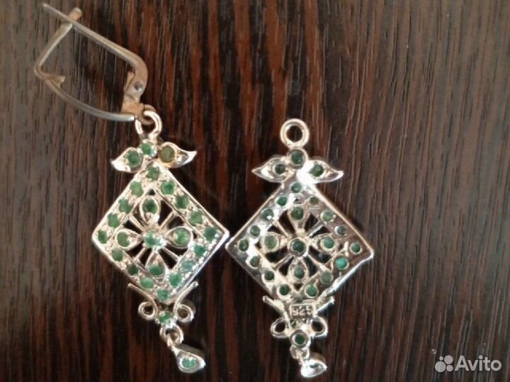 Серьги серебро с изумрудом