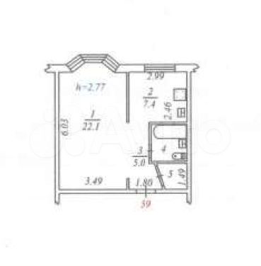1-к. квартира, 39,8 м², 5/5 эт.