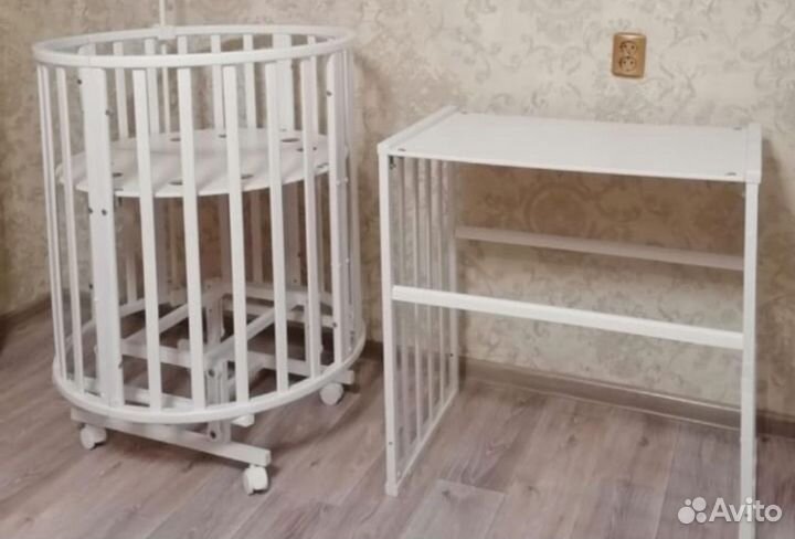 Кроватка трансформер с маятником круглая-овальная