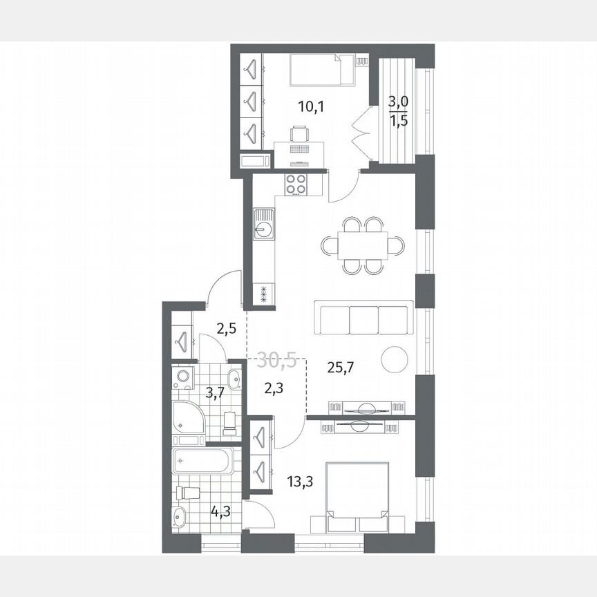 2-к. квартира, 63,5 м², 9/12 эт.