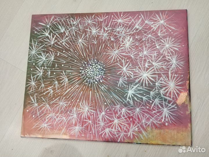 Картина, одуванчик. Ручная работа холст