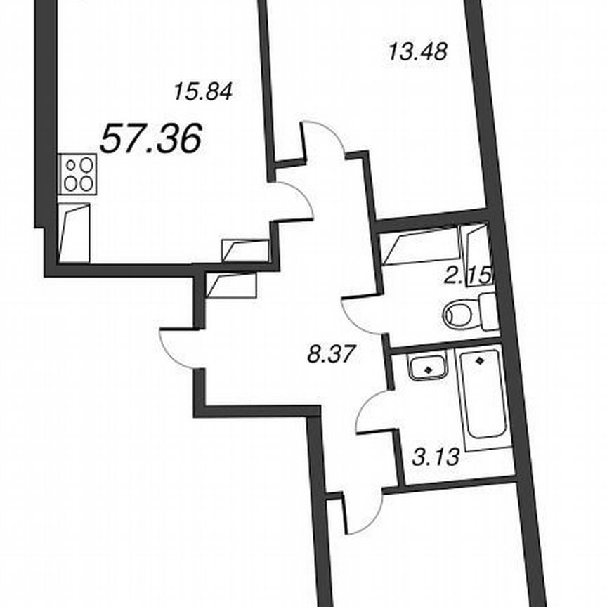 2-к. квартира, 59,3 м², 16/22 эт.