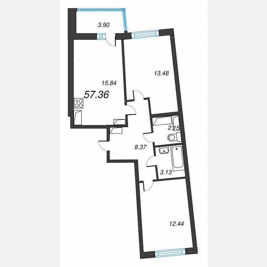 2-к. квартира, 59,3 м², 16/22 эт.