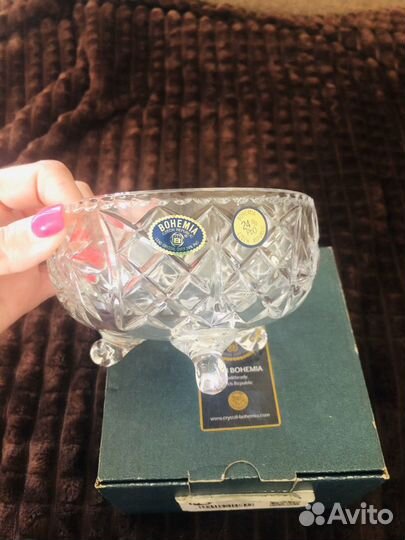 Салатник на ножке Crystal Bohemia новый