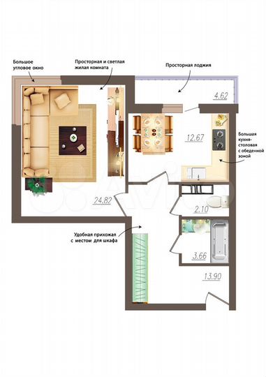 1-к. квартира, 57,2 м², 12/19 эт.